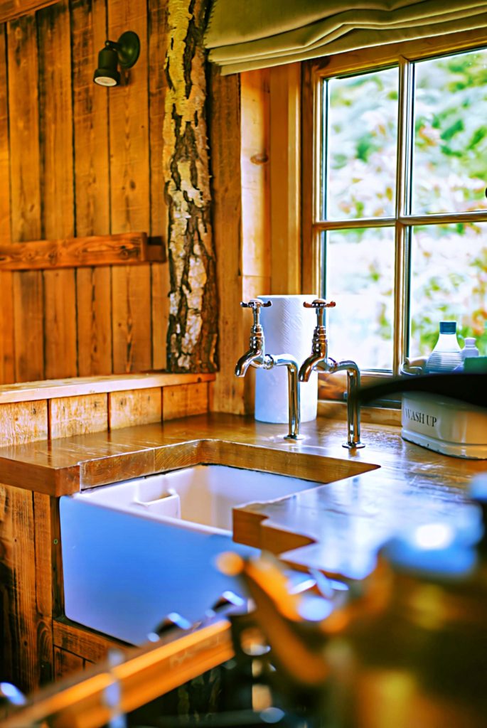 The kitchen sink in one of the cabins at Loose Reins