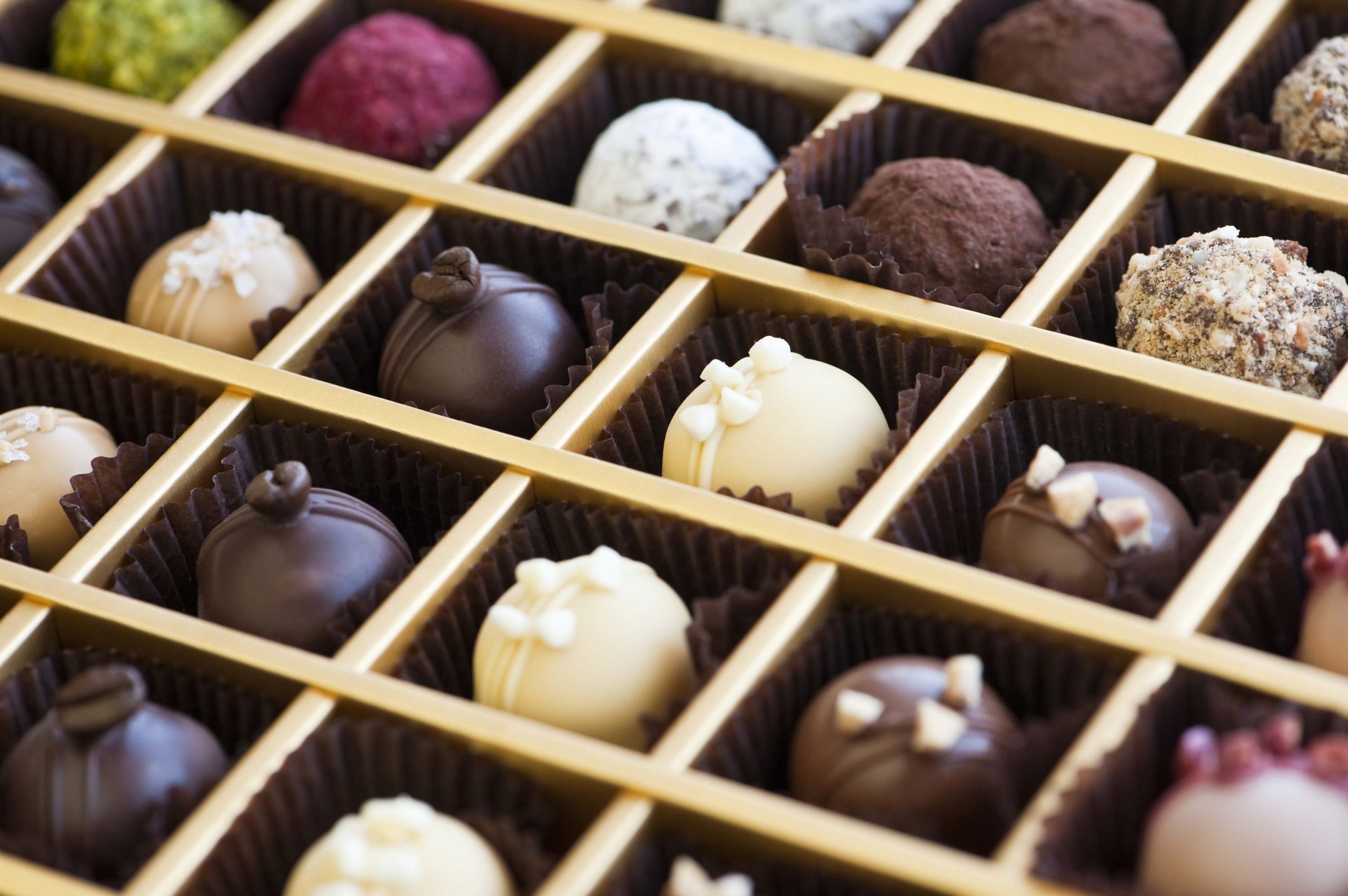 Artisanal chocolates in a box