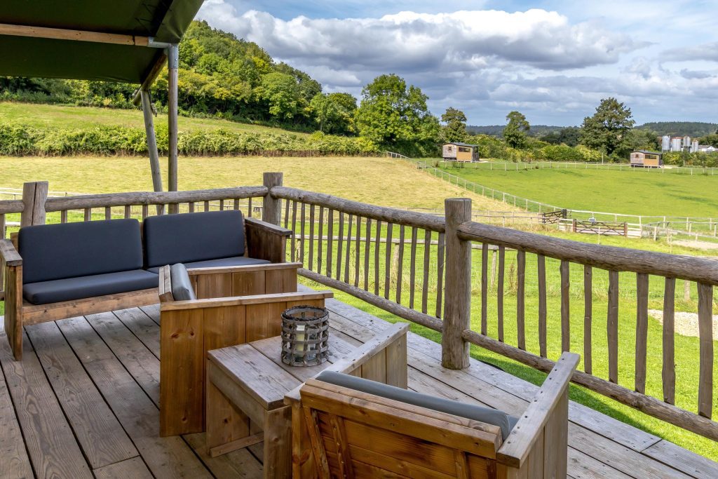 West Combe Glamping Lodge Deck at Loose Reins in Dorset