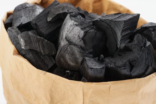 Charcoal in a paper bag for igniting fire in a grill